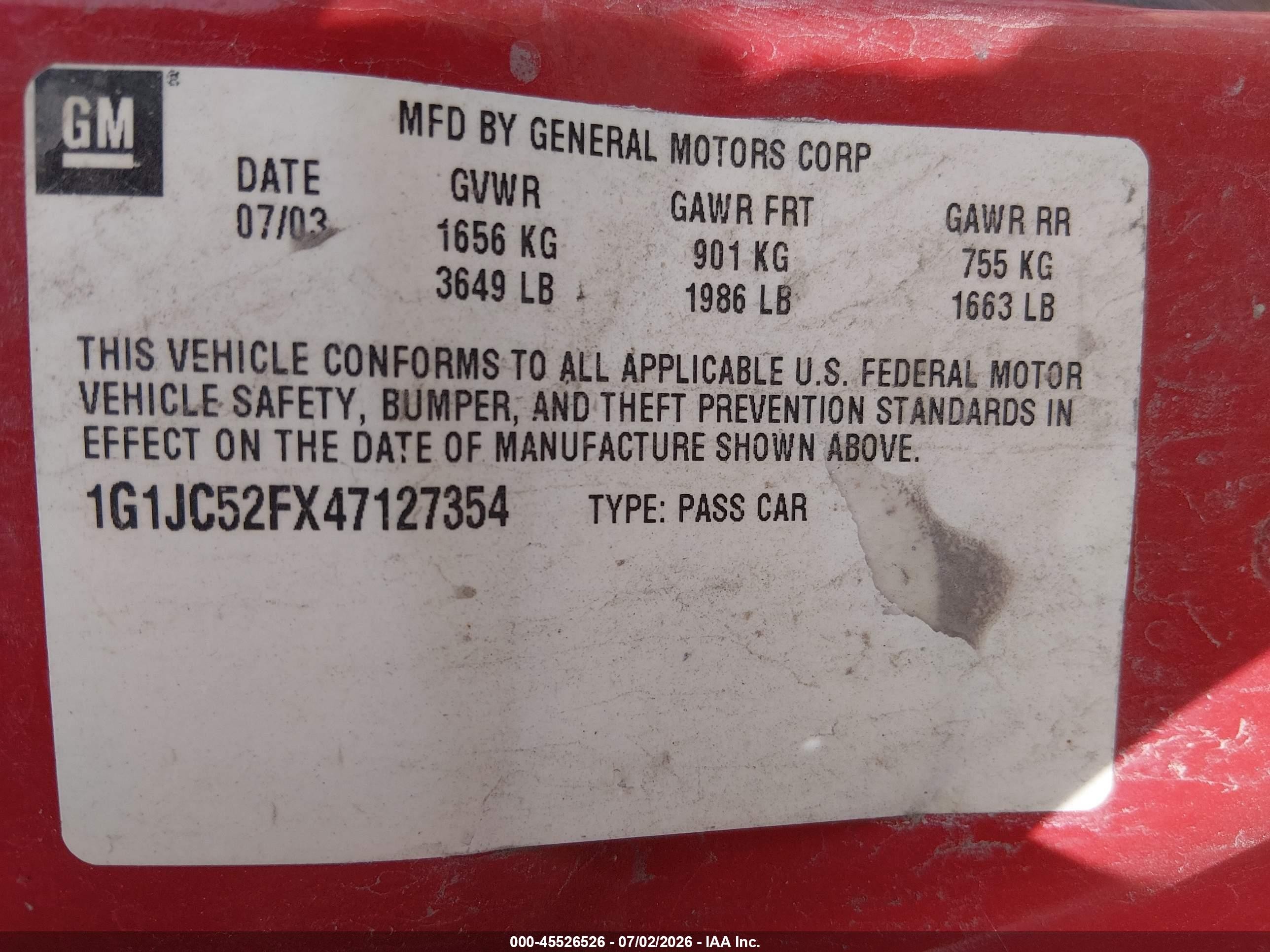 2004 Chevrolet Cavalier   Red vin: 1G1JC52FX47127354