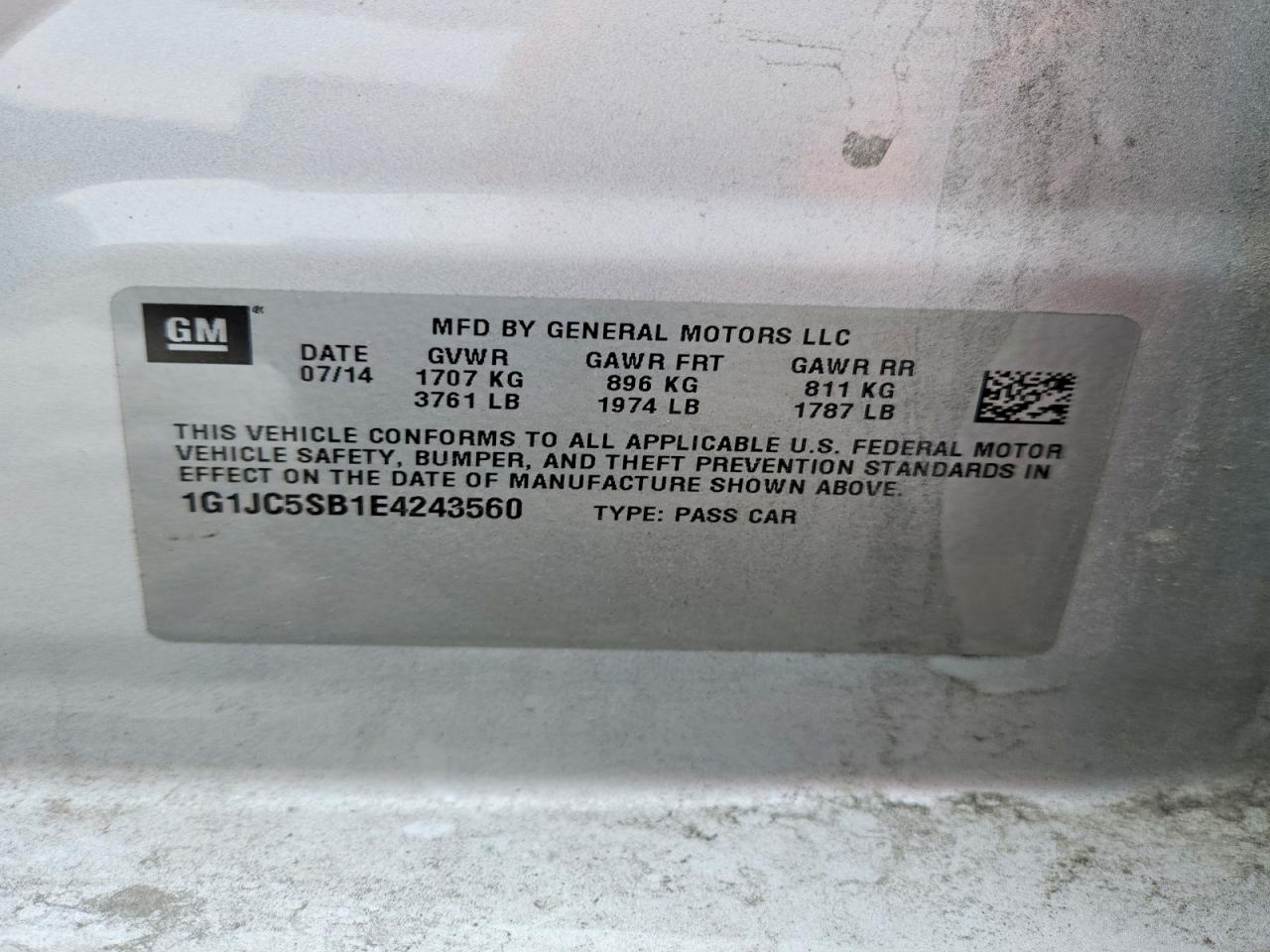 2014 Chevrolet Sonic Lt Silver vin: 1G1JC5SB1E4243560