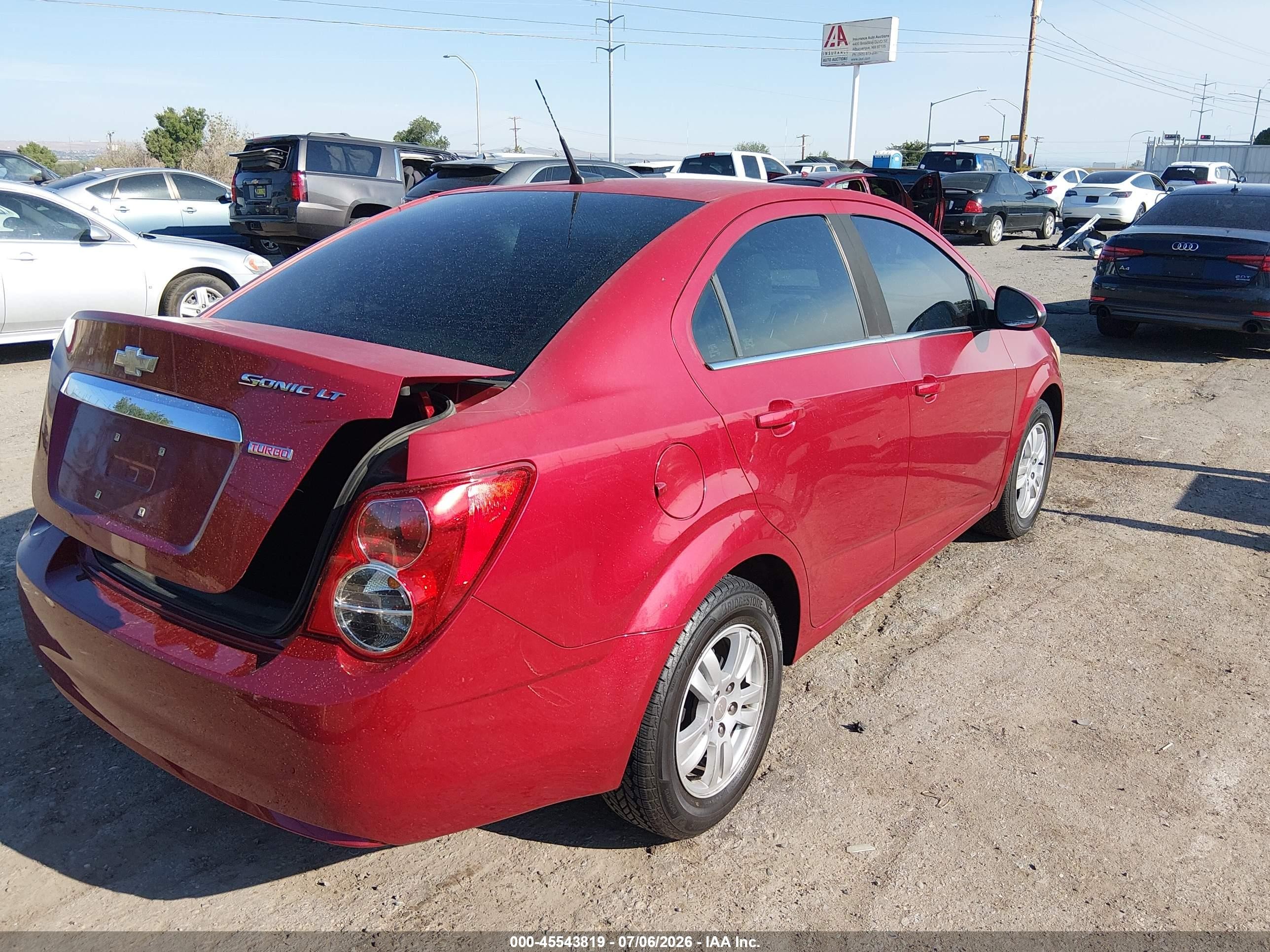 2013 Chevrolet Sonic Lt Auto Red vin: 1G1JC5SB2D4190138