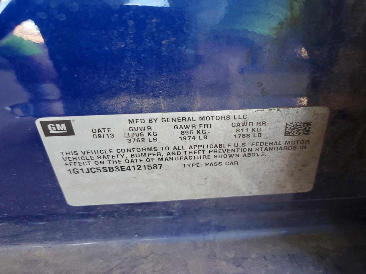 2014 Chevrolet Sonic Lt Blue vin: 1G1JC5SB3E4121587