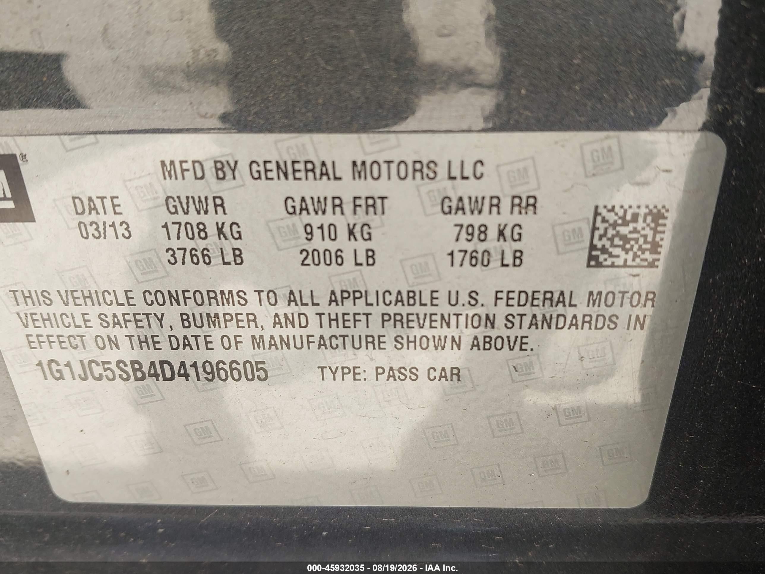 2013 Chevrolet Sonic Lt Auto Gray vin: 1G1JC5SB4D4196605