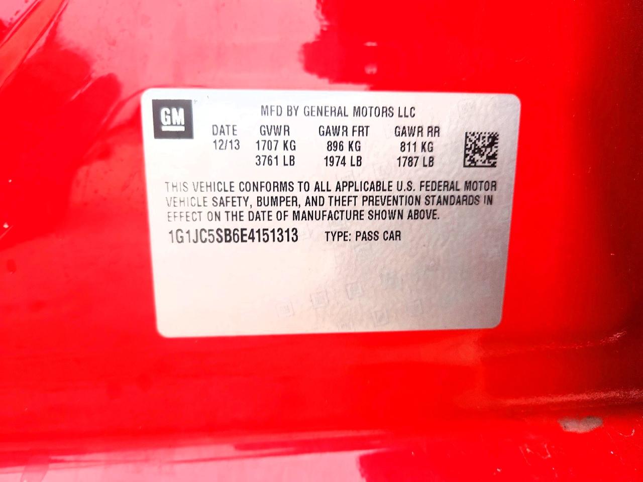 2014 Chevrolet Sonic Lt Red vin: 1G1JC5SB6E4151313