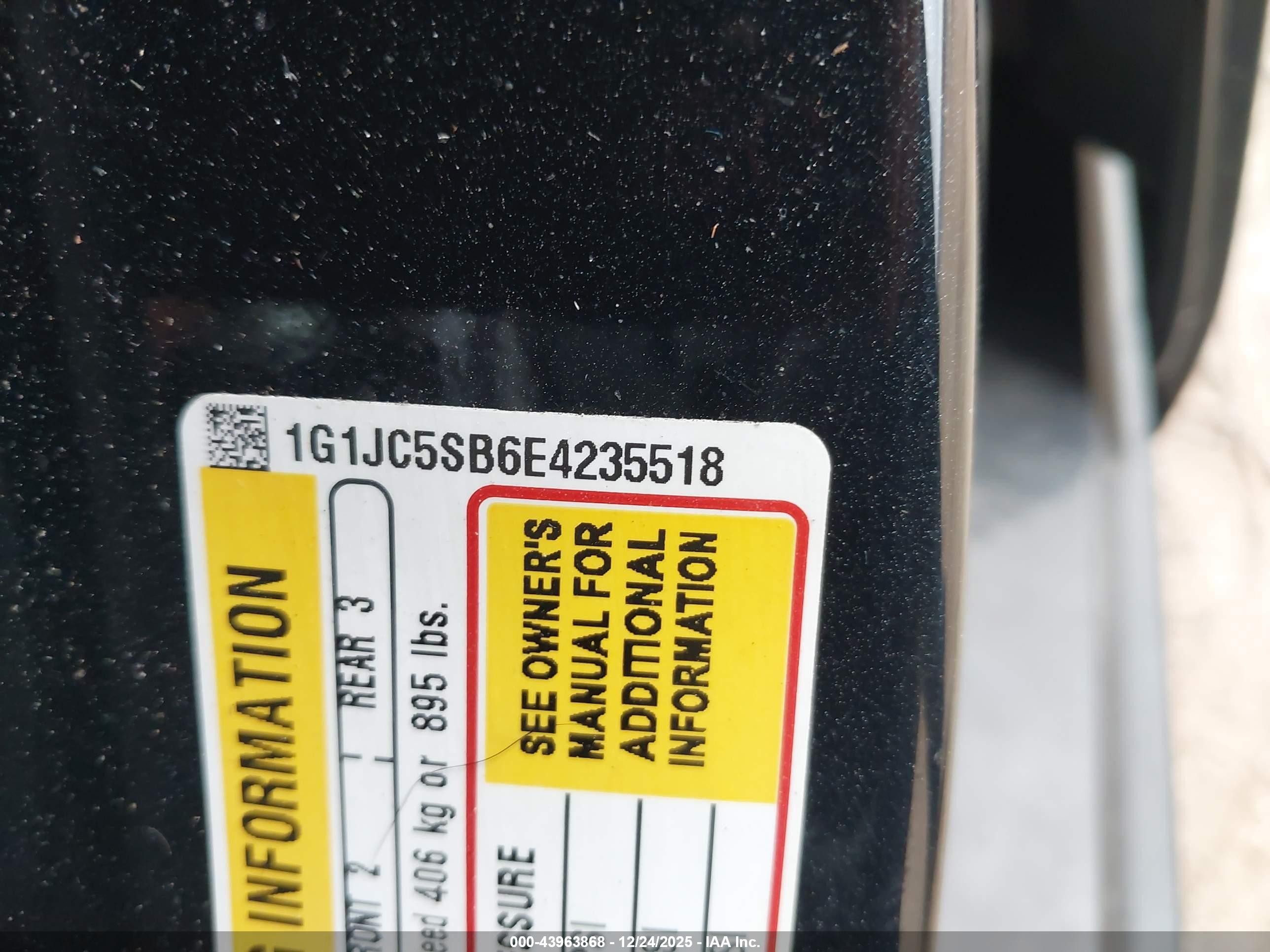 2014 Chevrolet Sonic Lt Auto Black vin: 1G1JC5SB6E4235518