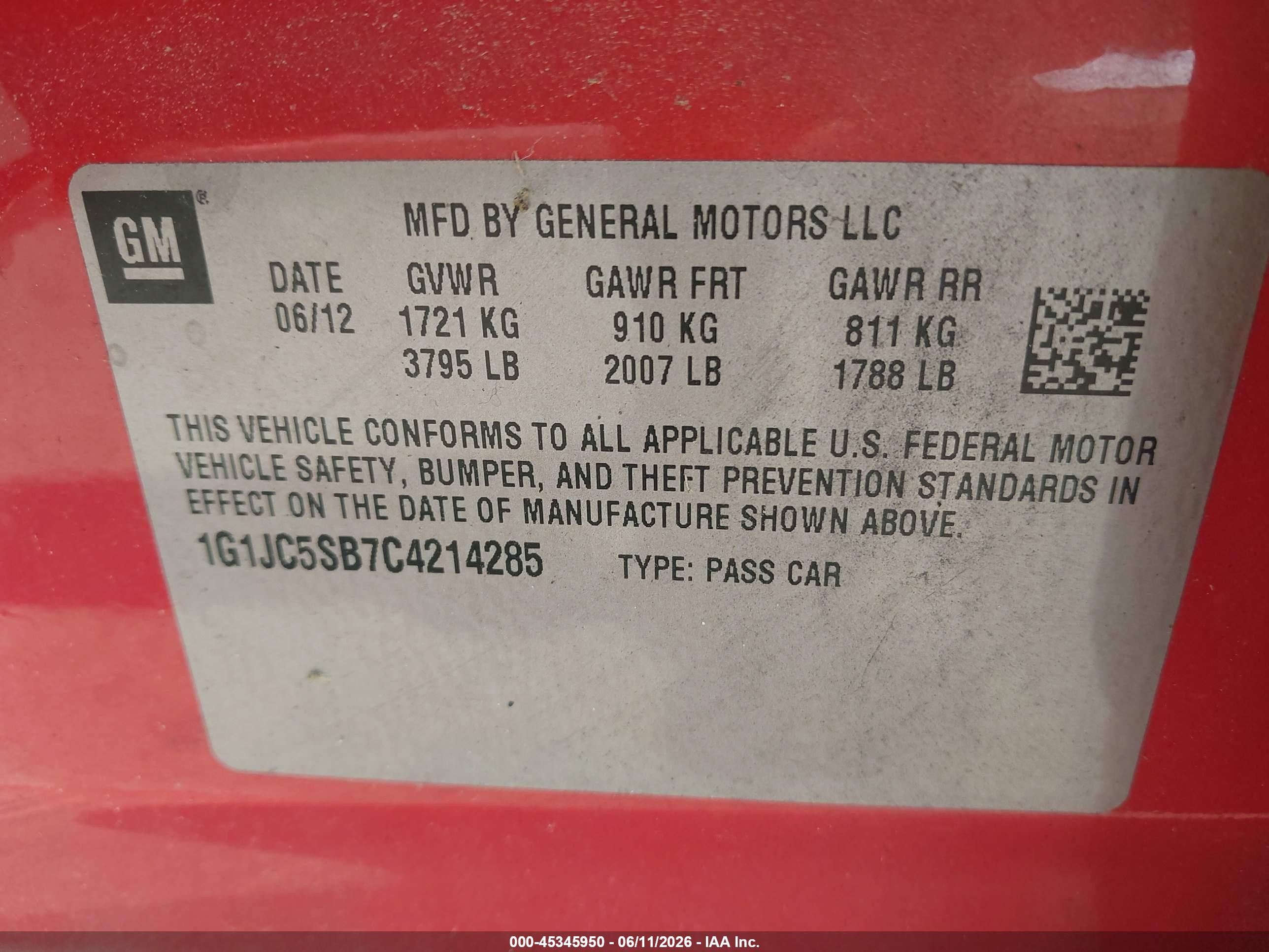 2012 Chevrolet Sonic 2lt Orange vin: 1G1JC5SB7C4214285