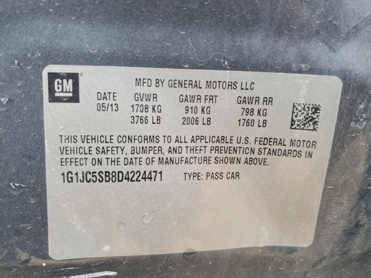 2013 Chevrolet Sonic Lt Gray vin: 1G1JC5SB8D4224471