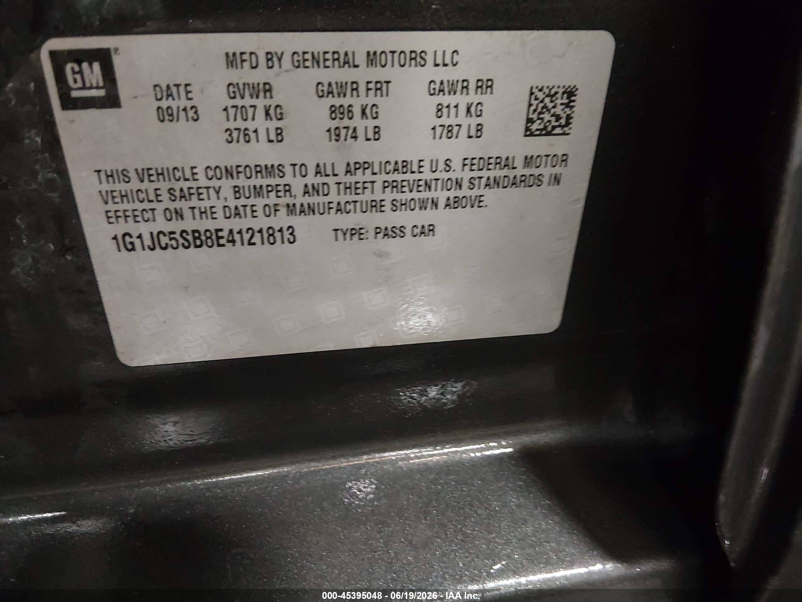 2014 Chevrolet Sonic Lt Auto Black vin: 1G1JC5SB8E4121813
