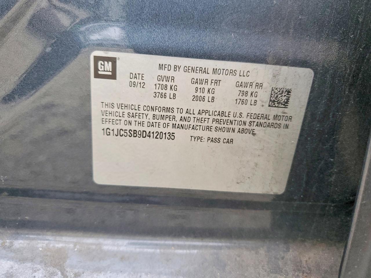 2013 Chevrolet Sonic Lt Угольный vin: 1G1JC5SB9D4120135