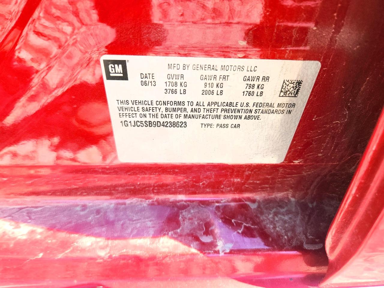 2013 Chevrolet Sonic Lt Red vin: 1G1JC5SB9D4238623