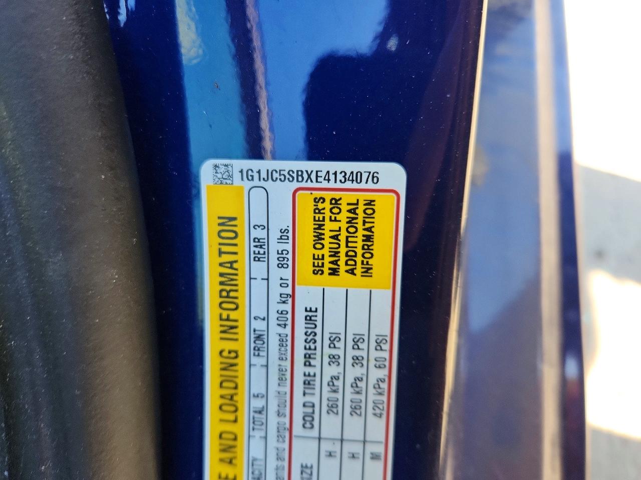 2014 Chevrolet Sonic Lt Blue vin: 1G1JC5SBXE4134076