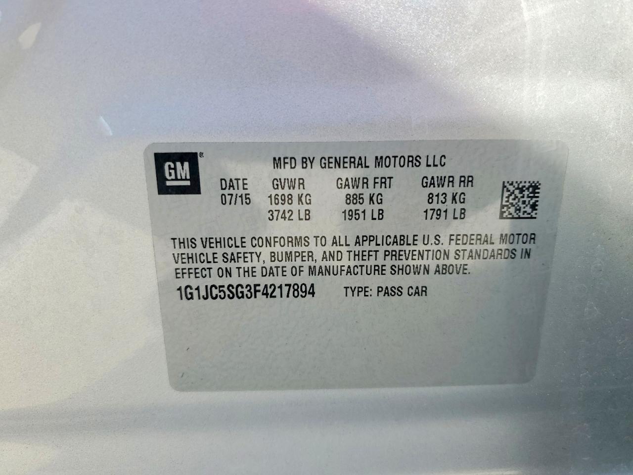 2015 Chevrolet Sonic Lt Silver vin: 1G1JC5SG3F4217894
