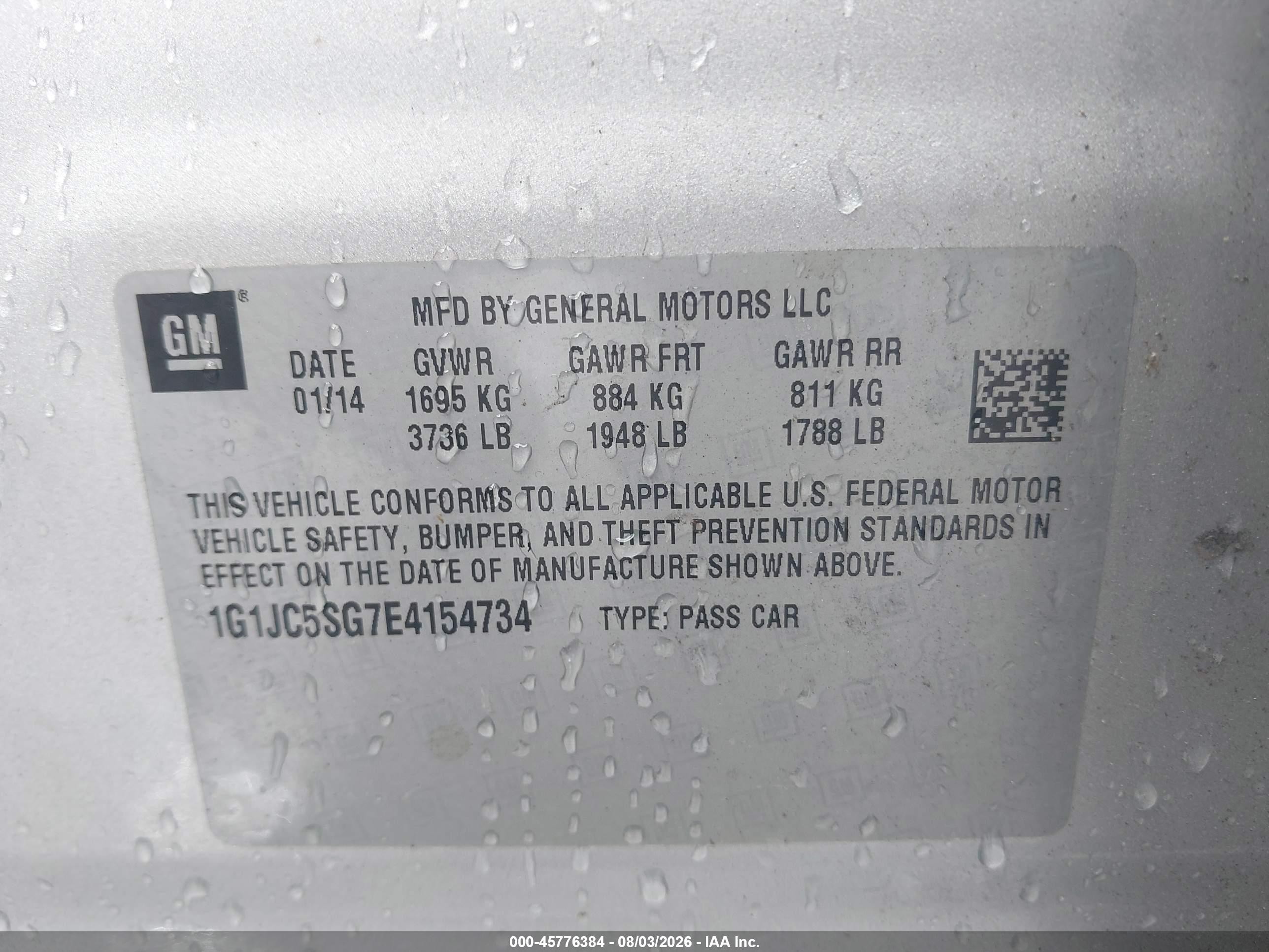 2014 Chevrolet Sonic Lt Auto Silver vin: 1G1JC5SG7E4154734