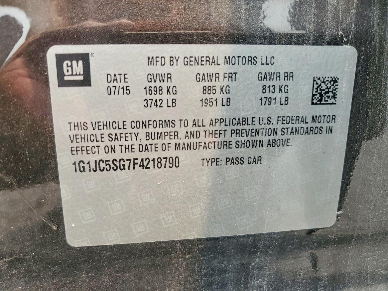 2015 Chevrolet Sonic Lt Charcoal vin: 1G1JC5SG7F4218790