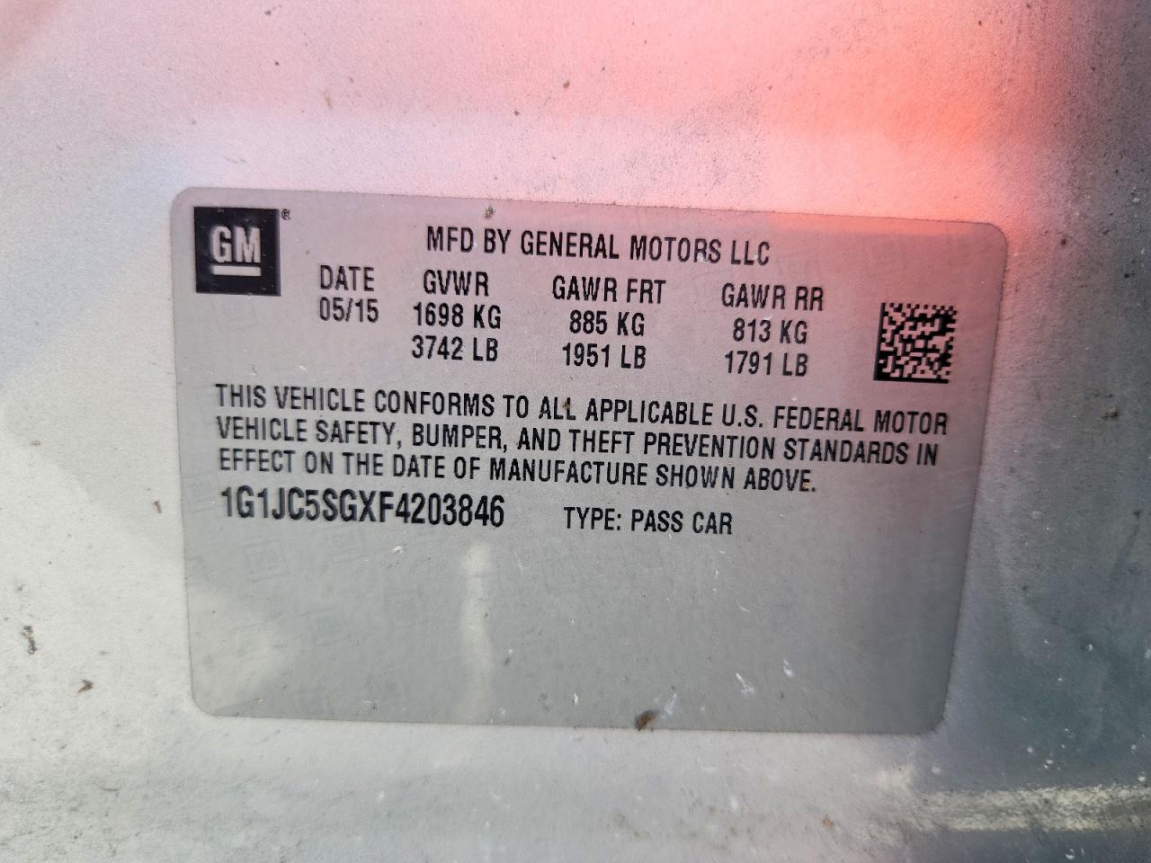 2015 Chevrolet Sonic Lt Silver vin: 1G1JC5SGXF4203846
