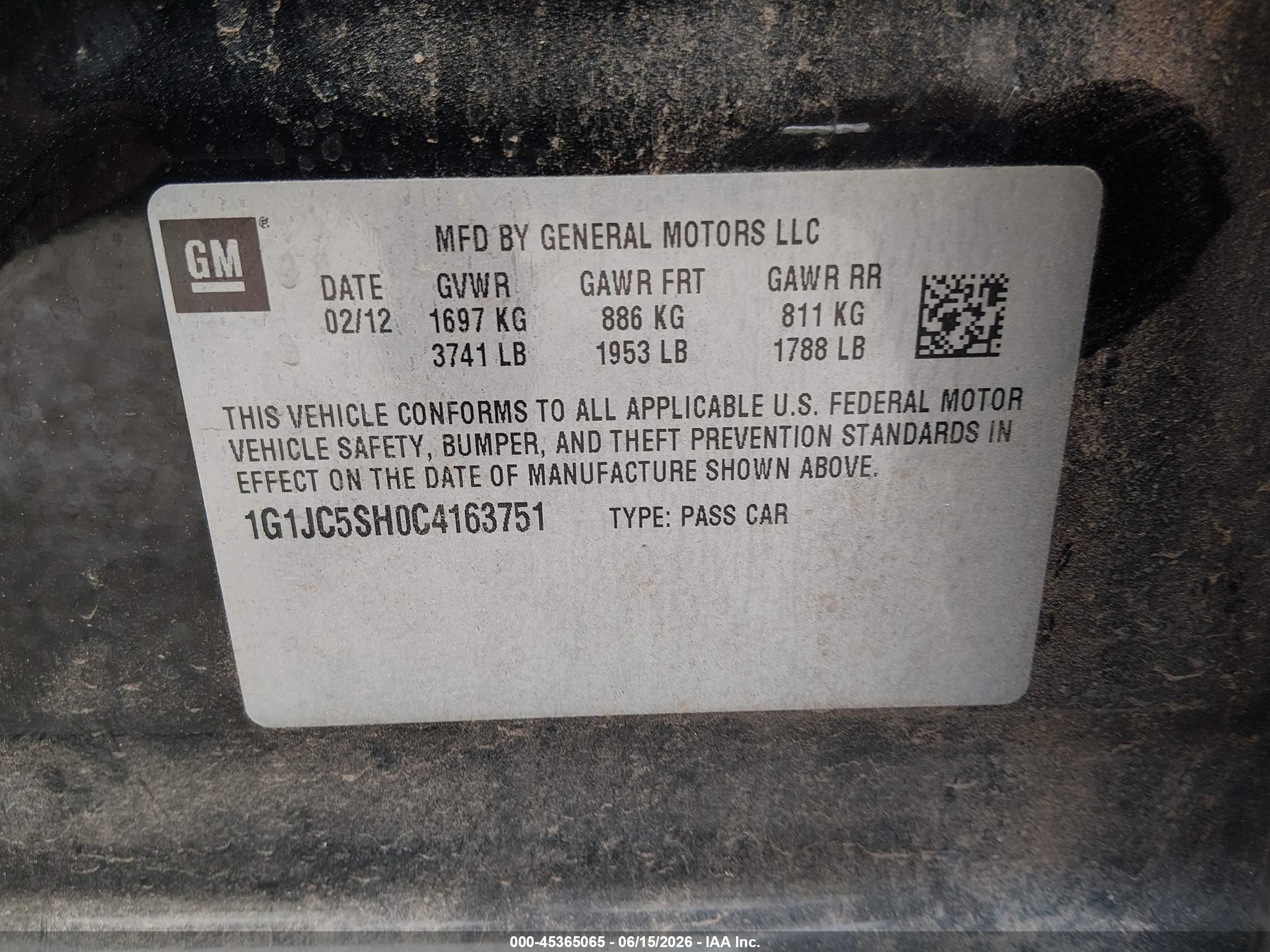 2012 Chevrolet Sonic 2lt Black vin: 1G1JC5SH0C4163751