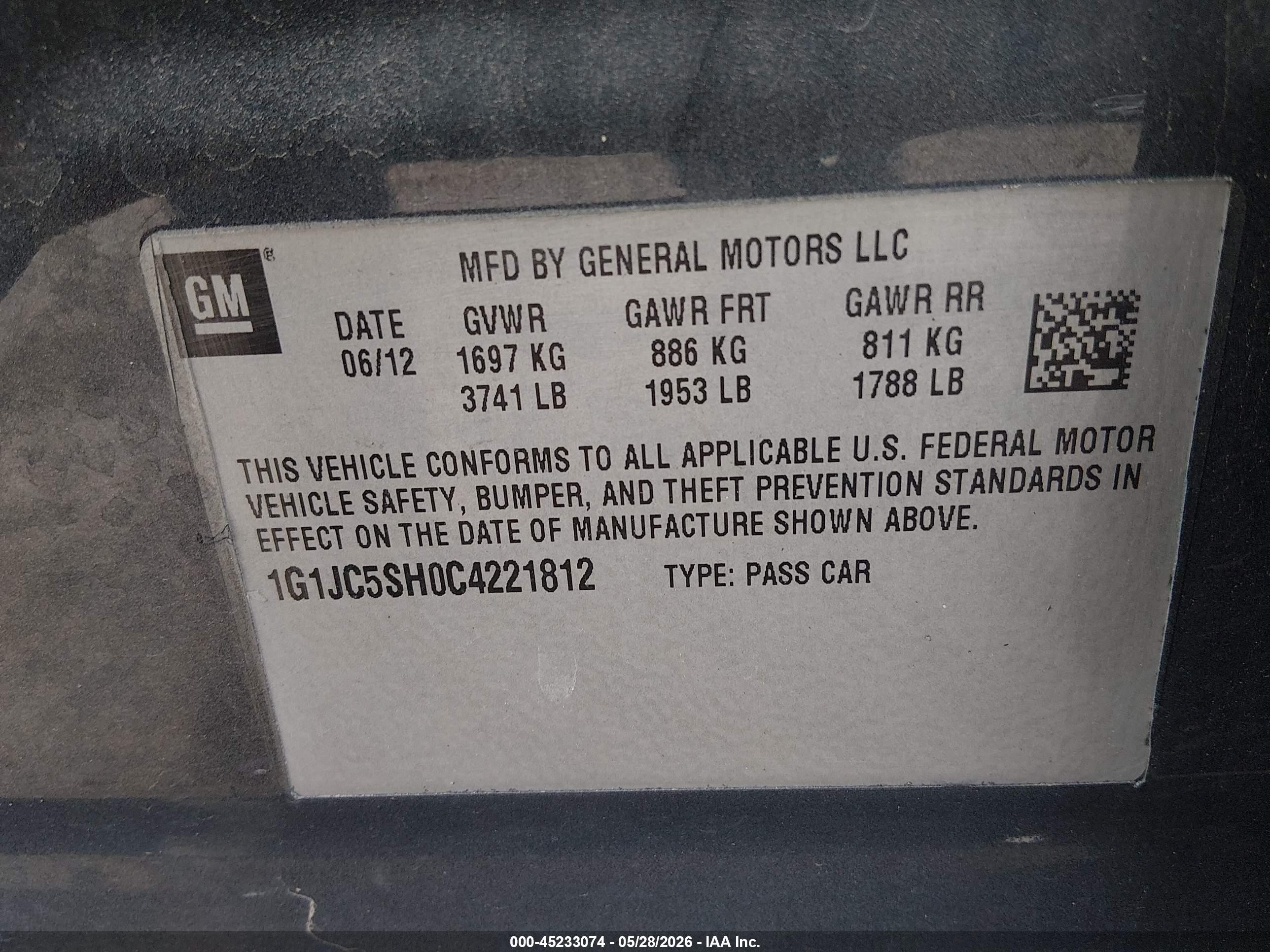 2012 Chevrolet Sonic 2lt Blue vin: 1G1JC5SH0C4221812
