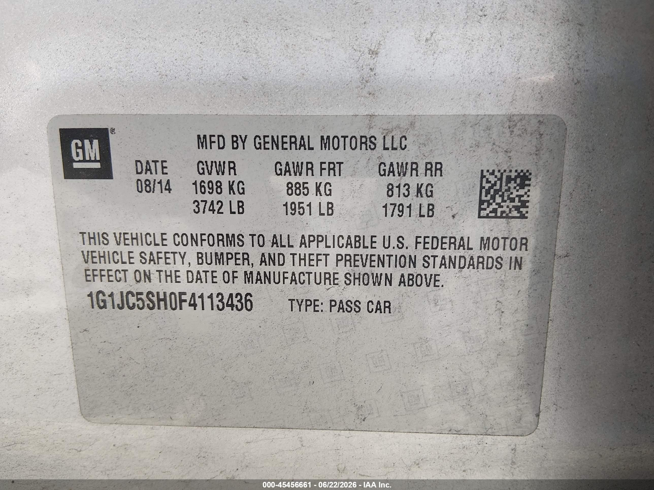 2015 Chevrolet Sonic Lt Auto Silver vin: 1G1JC5SH0F4113436
