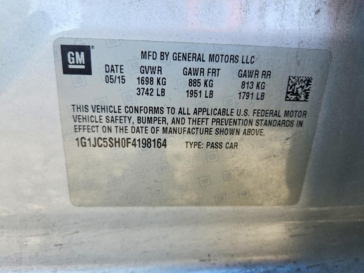 2015 Chevrolet Sonic Lt Silver vin: 1G1JC5SH0F4198164