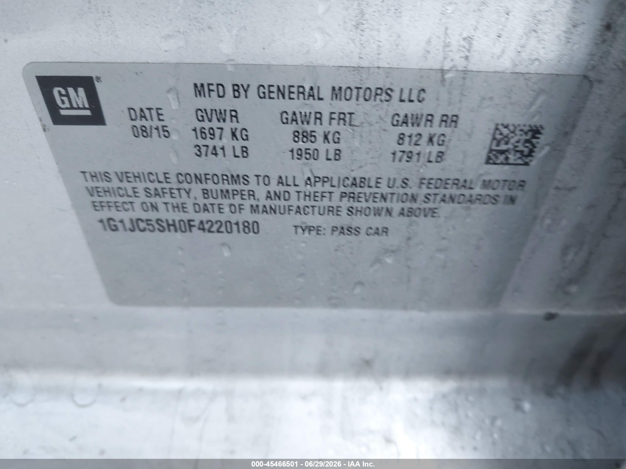 2015 Chevrolet Sonic Lt Auto Серебряный vin: 1G1JC5SH0F4220180