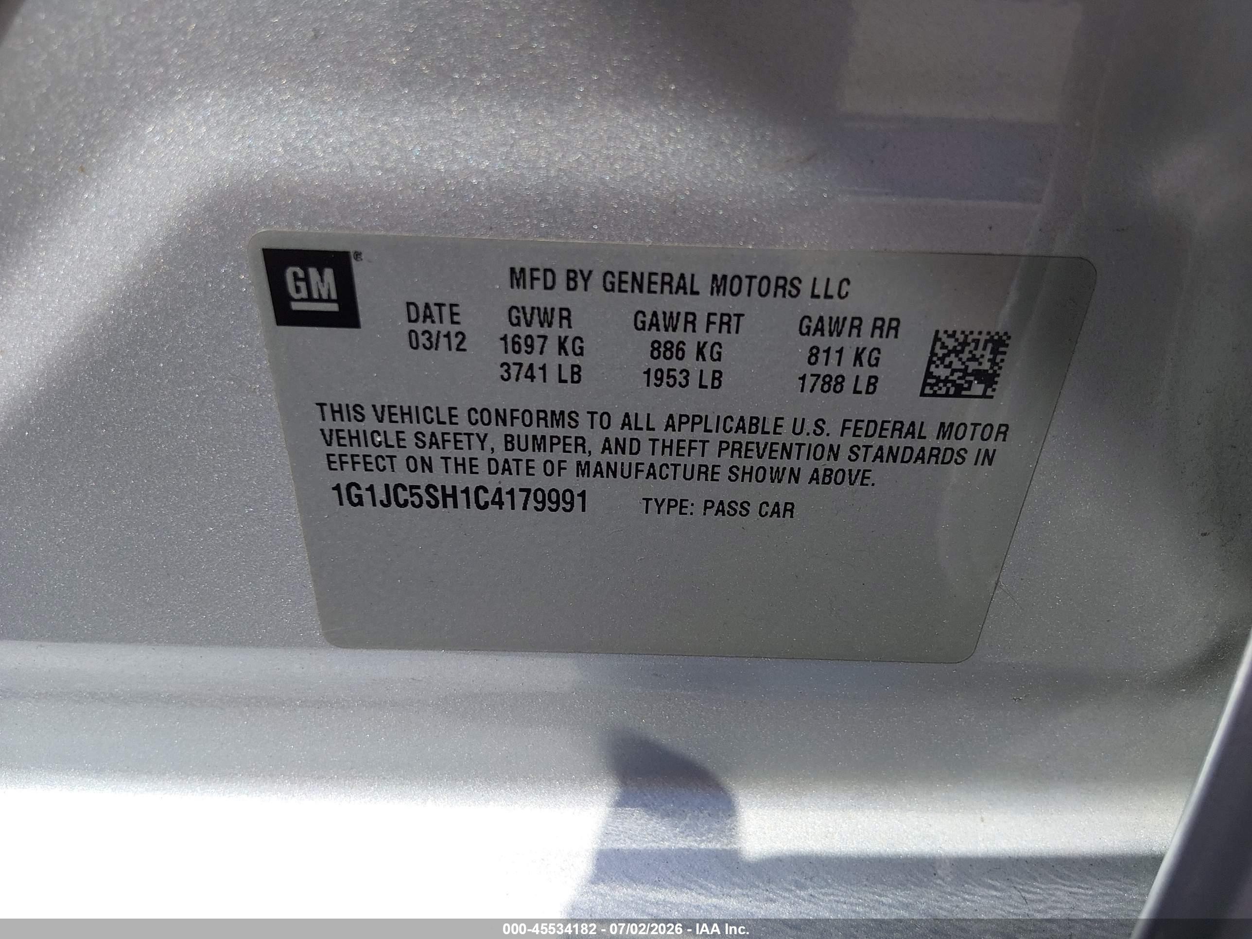 2012 Chevrolet Sonic 2lt Серебряный vin: 1G1JC5SH1C4179991