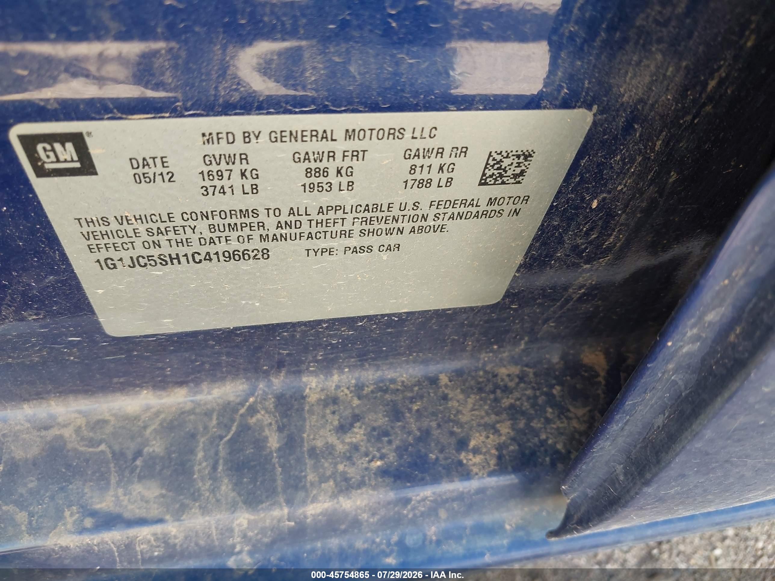 2012 Chevrolet Sonic 2lt Blue vin: 1G1JC5SH1C4196628