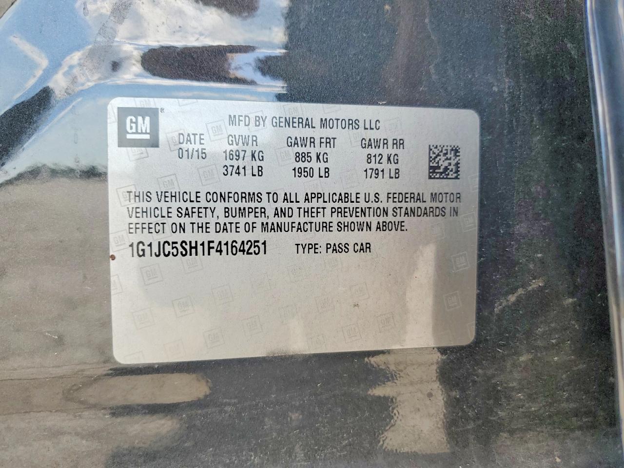 2015 Chevrolet Sonic Lt Charcoal vin: 1G1JC5SH1F4164251