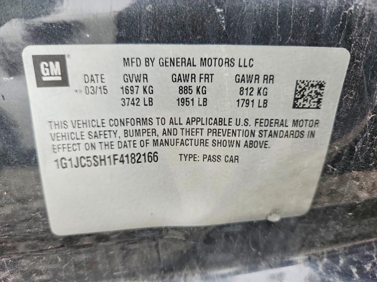 2015 Chevrolet Sonic Lt Black vin: 1G1JC5SH1F4182166