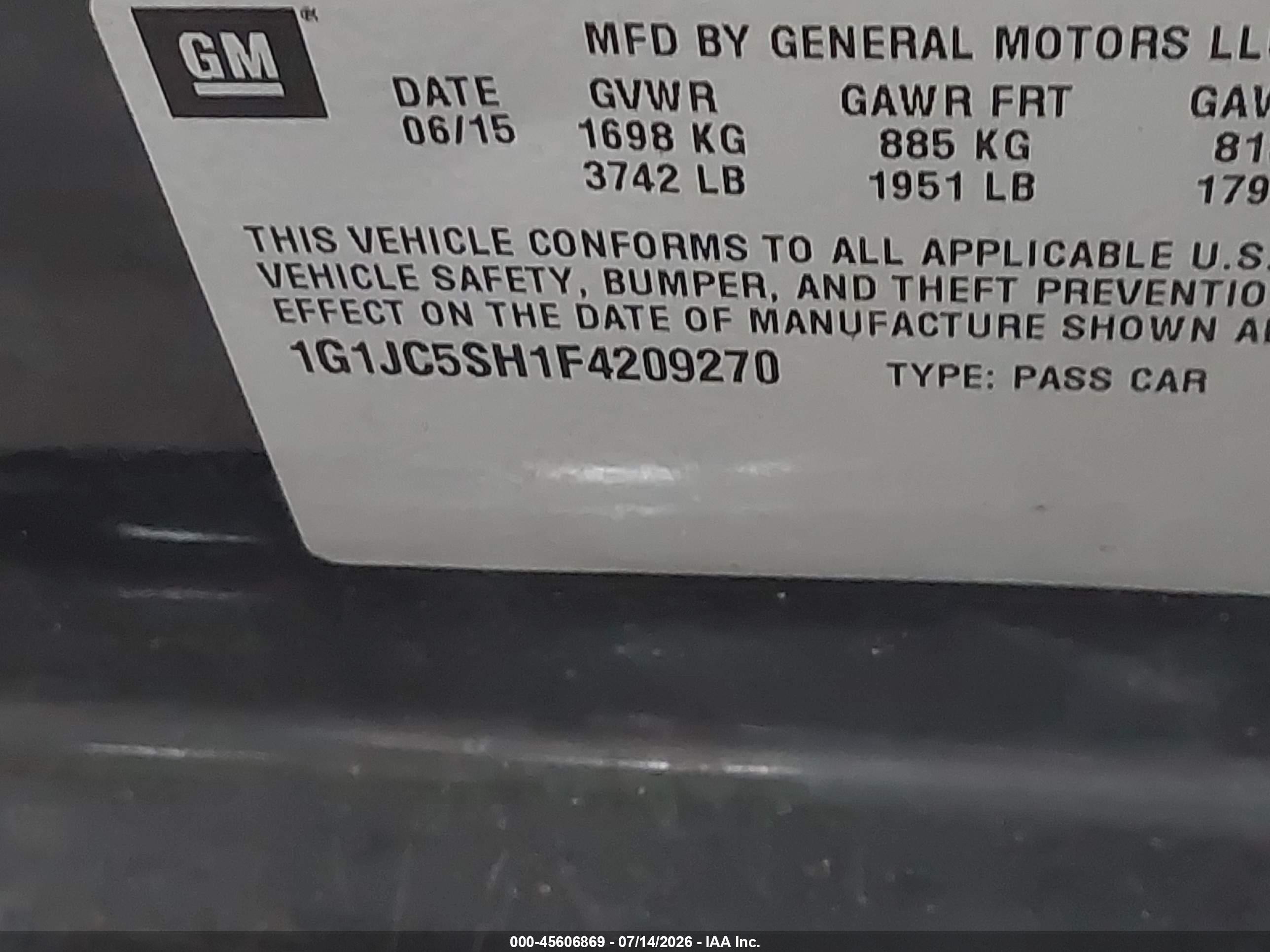 2015 Chevrolet Sonic Lt Auto Gray vin: 1G1JC5SH1F4209270
