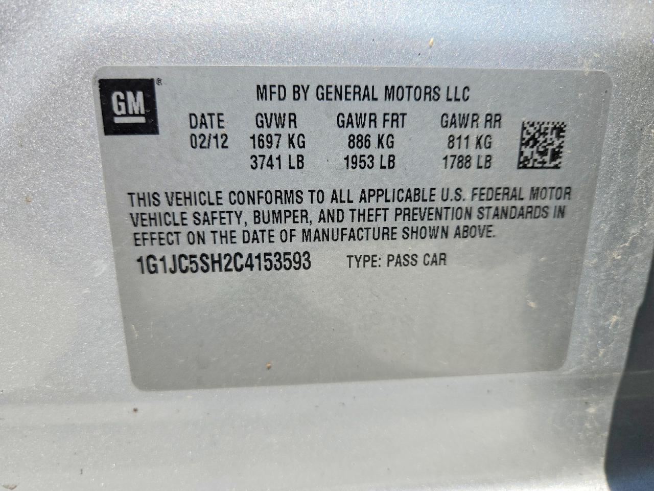 2012 Chevrolet Sonic Lt Gray vin: 1G1JC5SH2C4153593