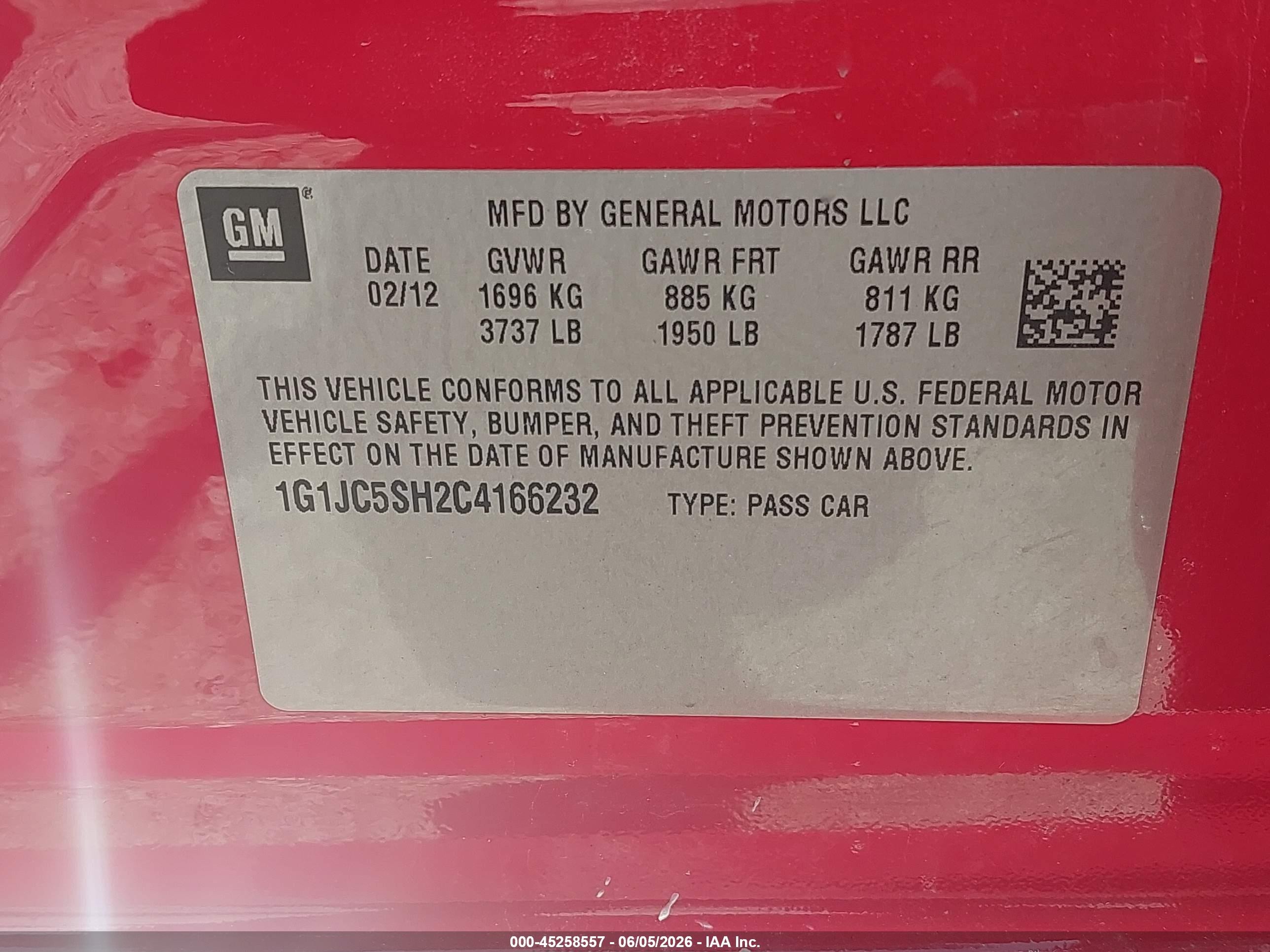 2012 Chevrolet Sonic 2lt Red vin: 1G1JC5SH2C4166232