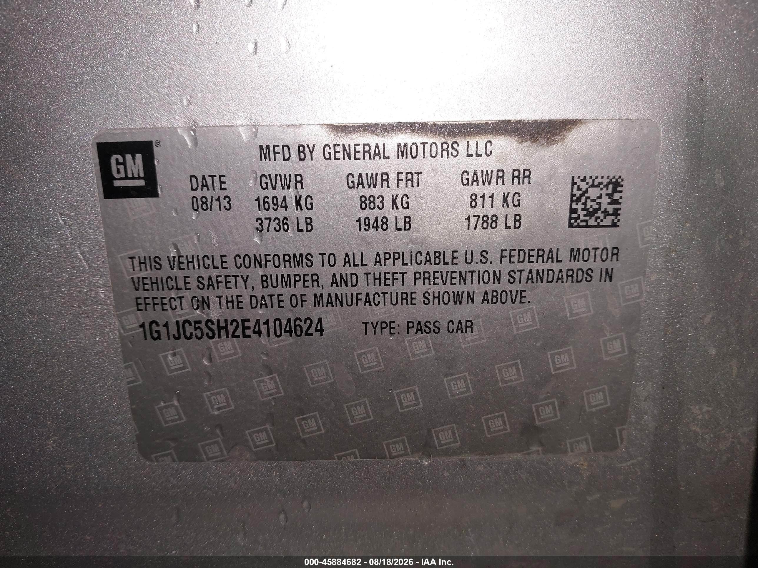 2014 Chevrolet Sonic Lt Auto Silver vin: 1G1JC5SH2E4104624