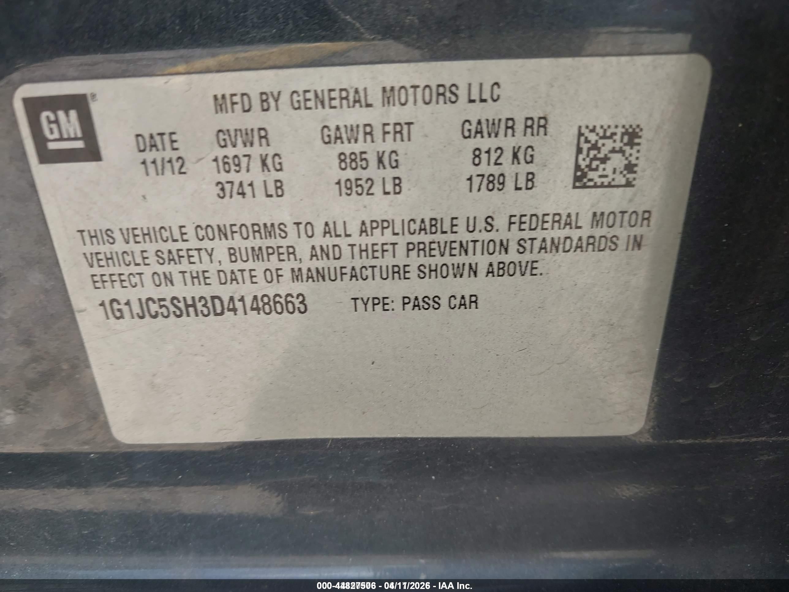 2013 Chevrolet Sonic Lt Auto Gray vin: 1G1JC5SH3D4148663