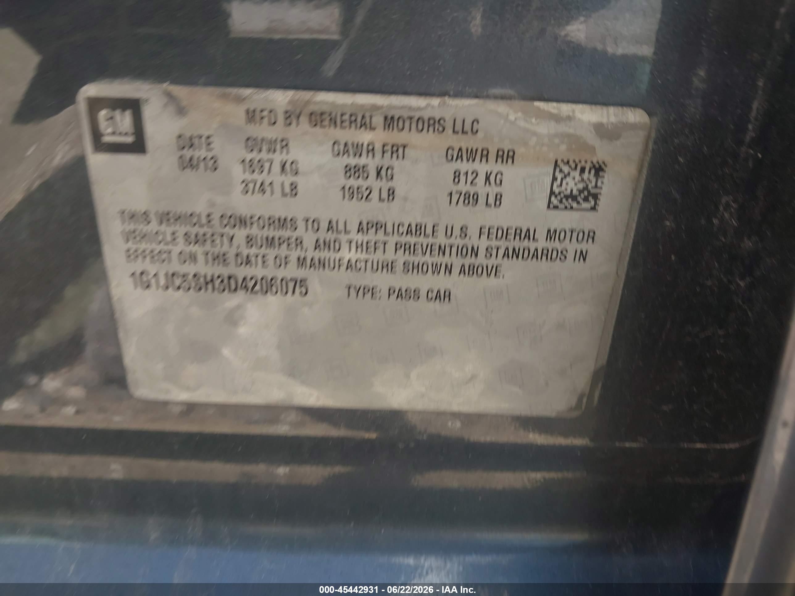 2013 Chevrolet Sonic Lt Auto Blue vin: 1G1JC5SH3D4206075