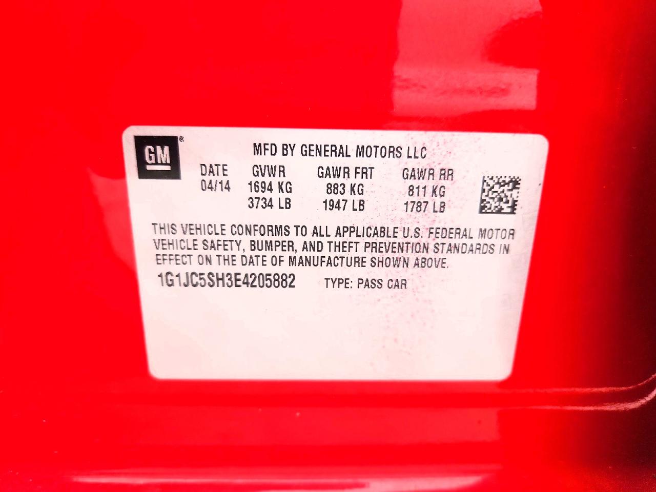 2014 Chevrolet Sonic Lt Red vin: 1G1JC5SH3E4205882