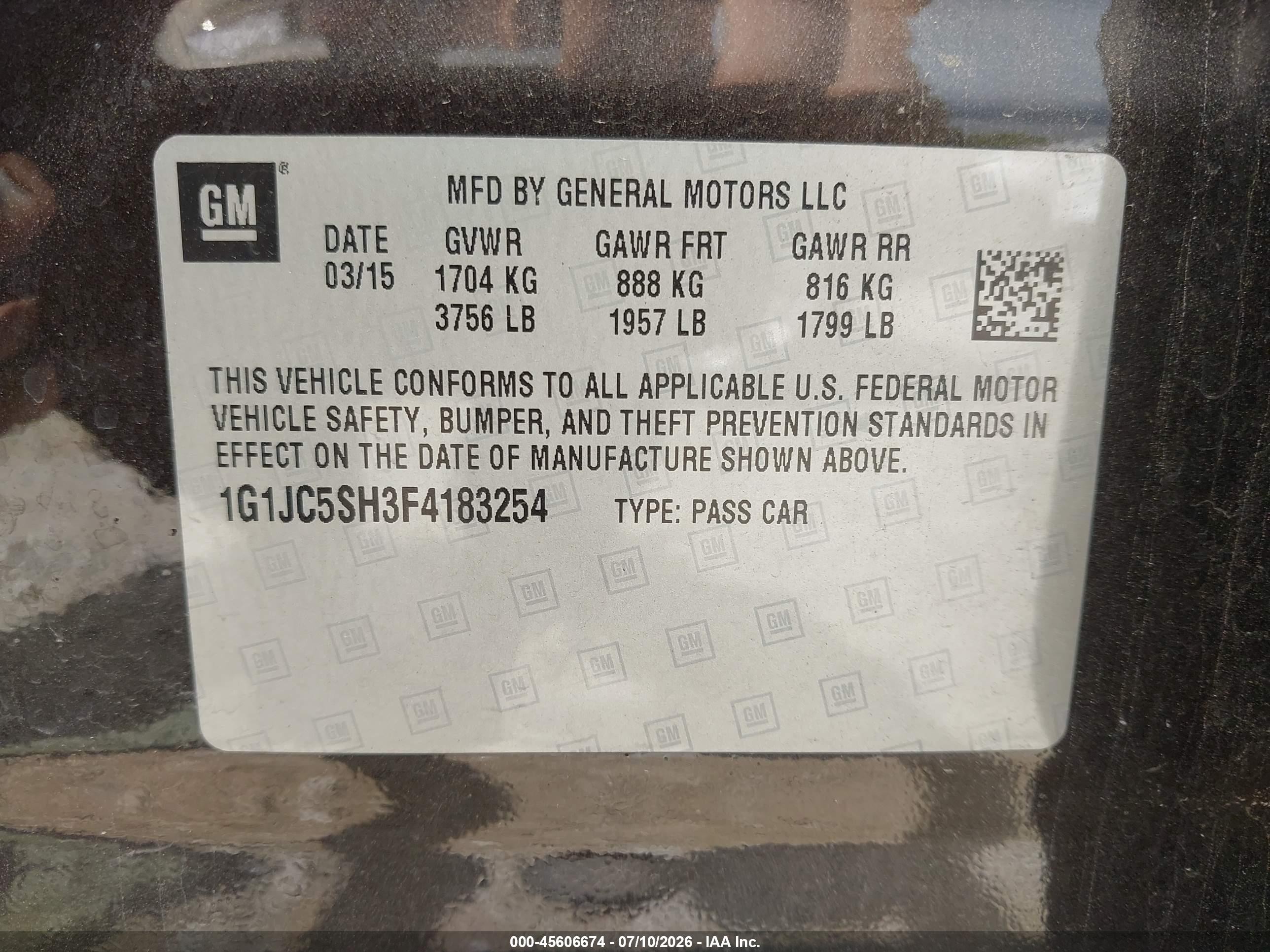 2015 Chevrolet Sonic Lt Auto Black vin: 1G1JC5SH3F4183254