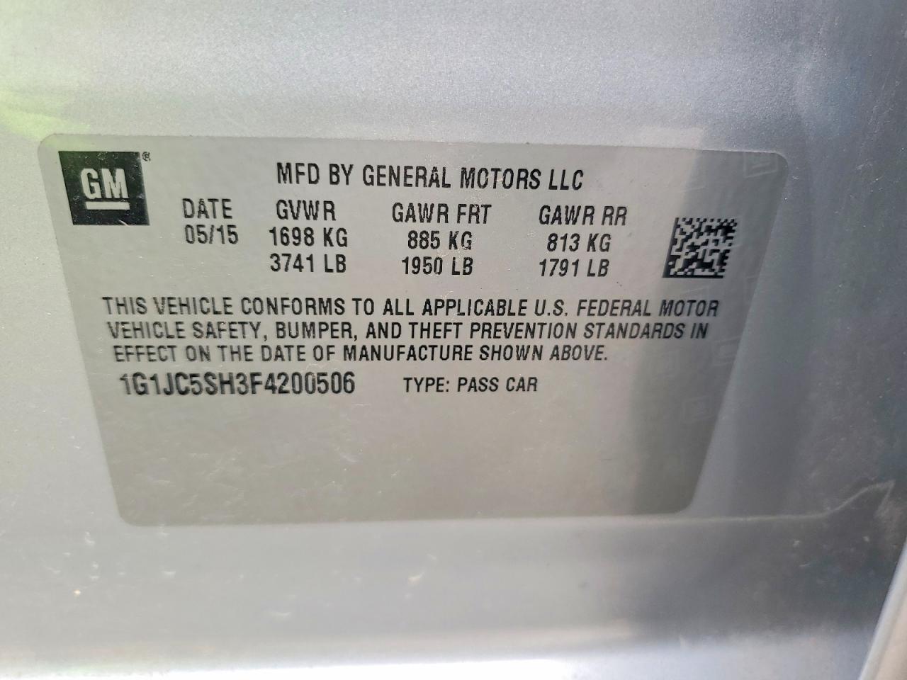 2015 Chevrolet Sonic Lt Silver vin: 1G1JC5SH3F4200506
