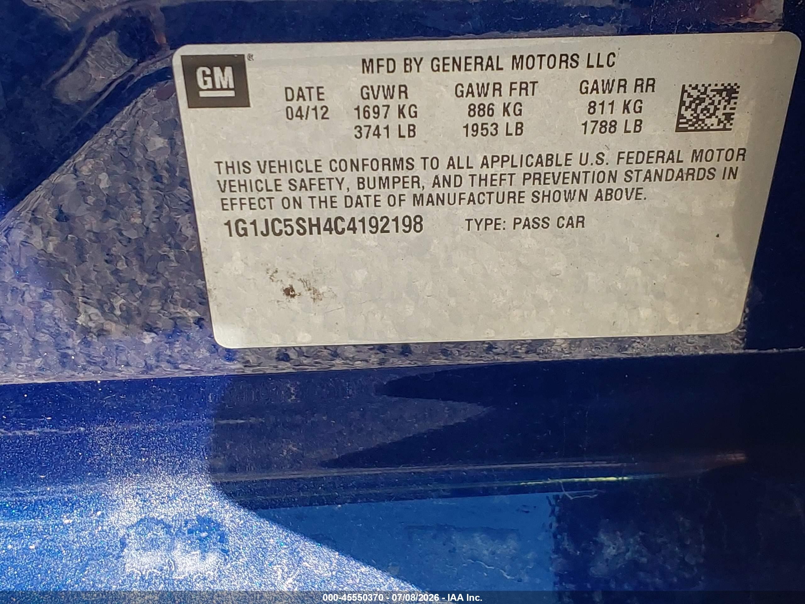 2012 Chevrolet Sonic 2lt Blue vin: 1G1JC5SH4C4192198
