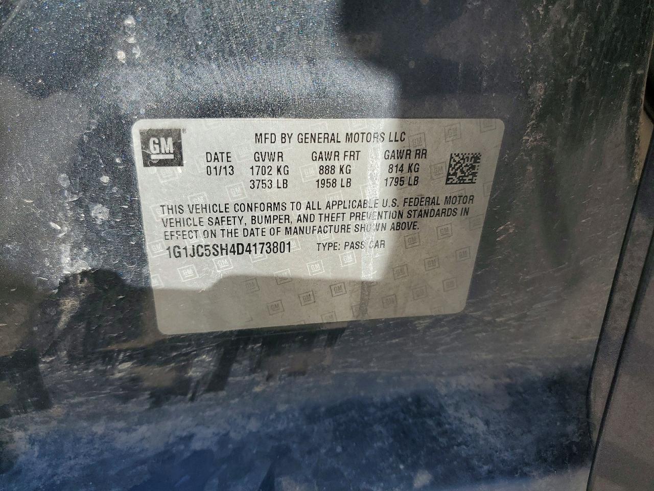 2013 Chevrolet Sonic Lt Gray vin: 1G1JC5SH4D4173801