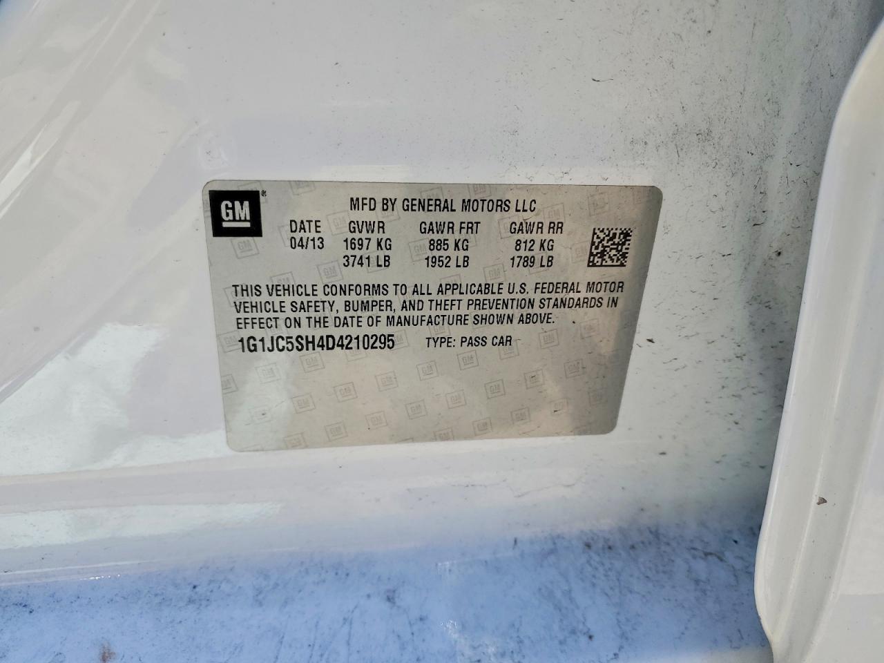 2013 Chevrolet Sonic Lt White vin: 1G1JC5SH4D4210295