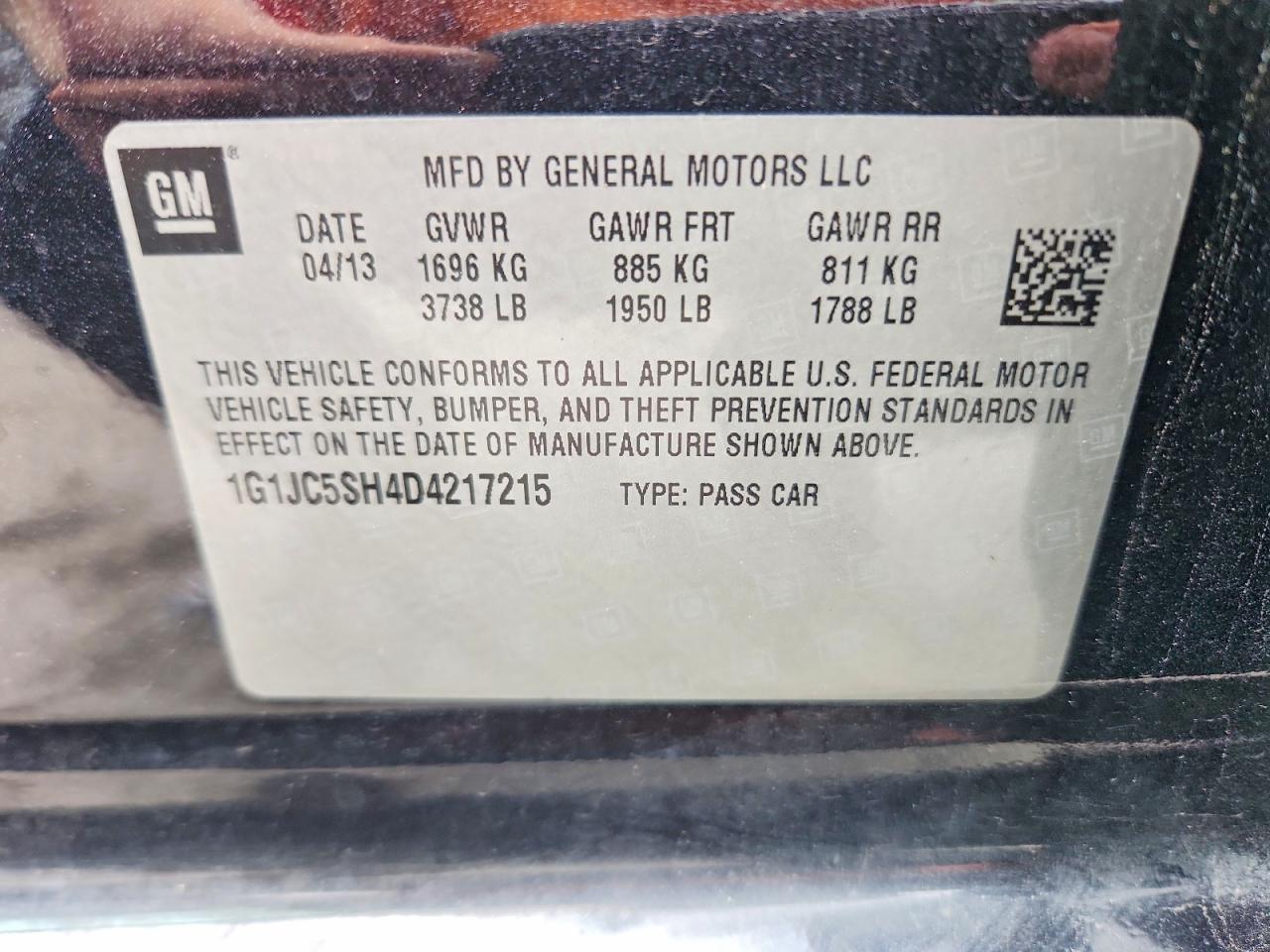 2013 Chevrolet Sonic Lt Black vin: 1G1JC5SH4D4217215