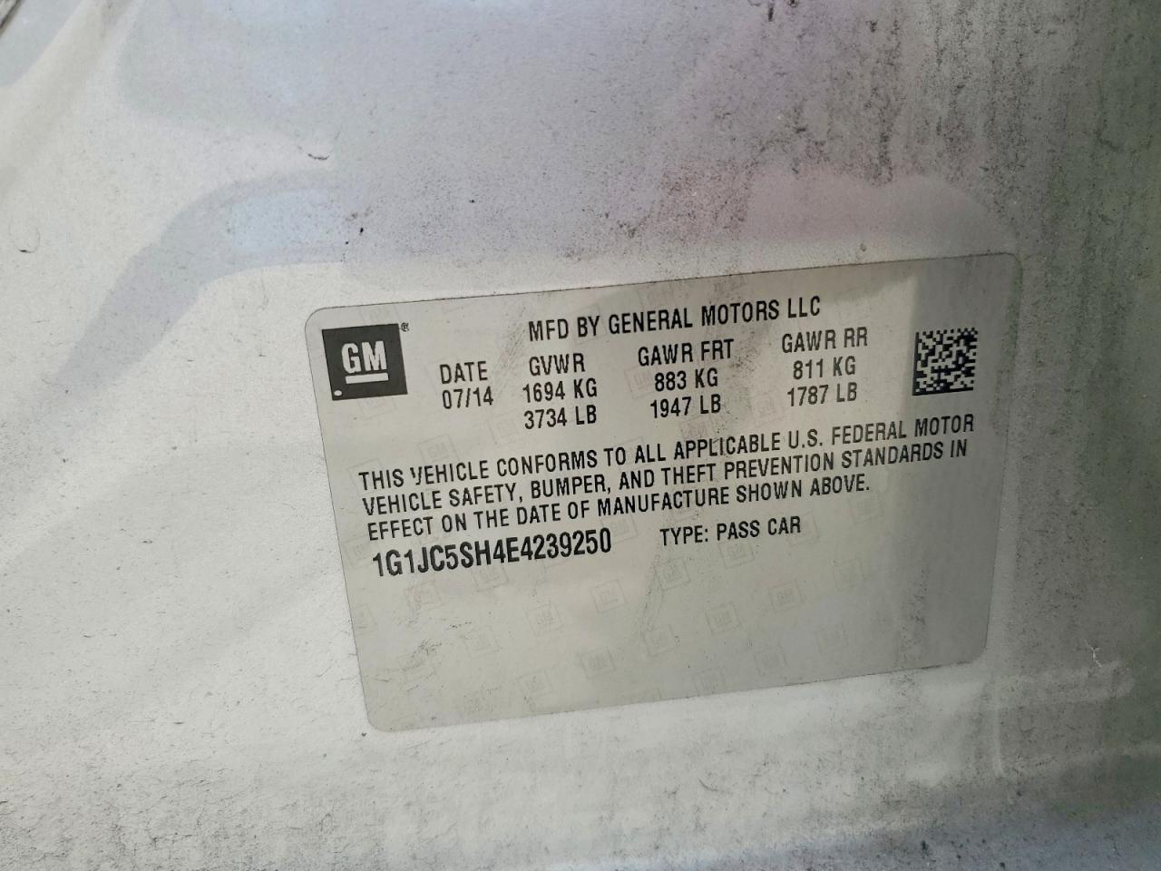 2014 Chevrolet Sonic Lt Серебряный vin: 1G1JC5SH4E4239250
