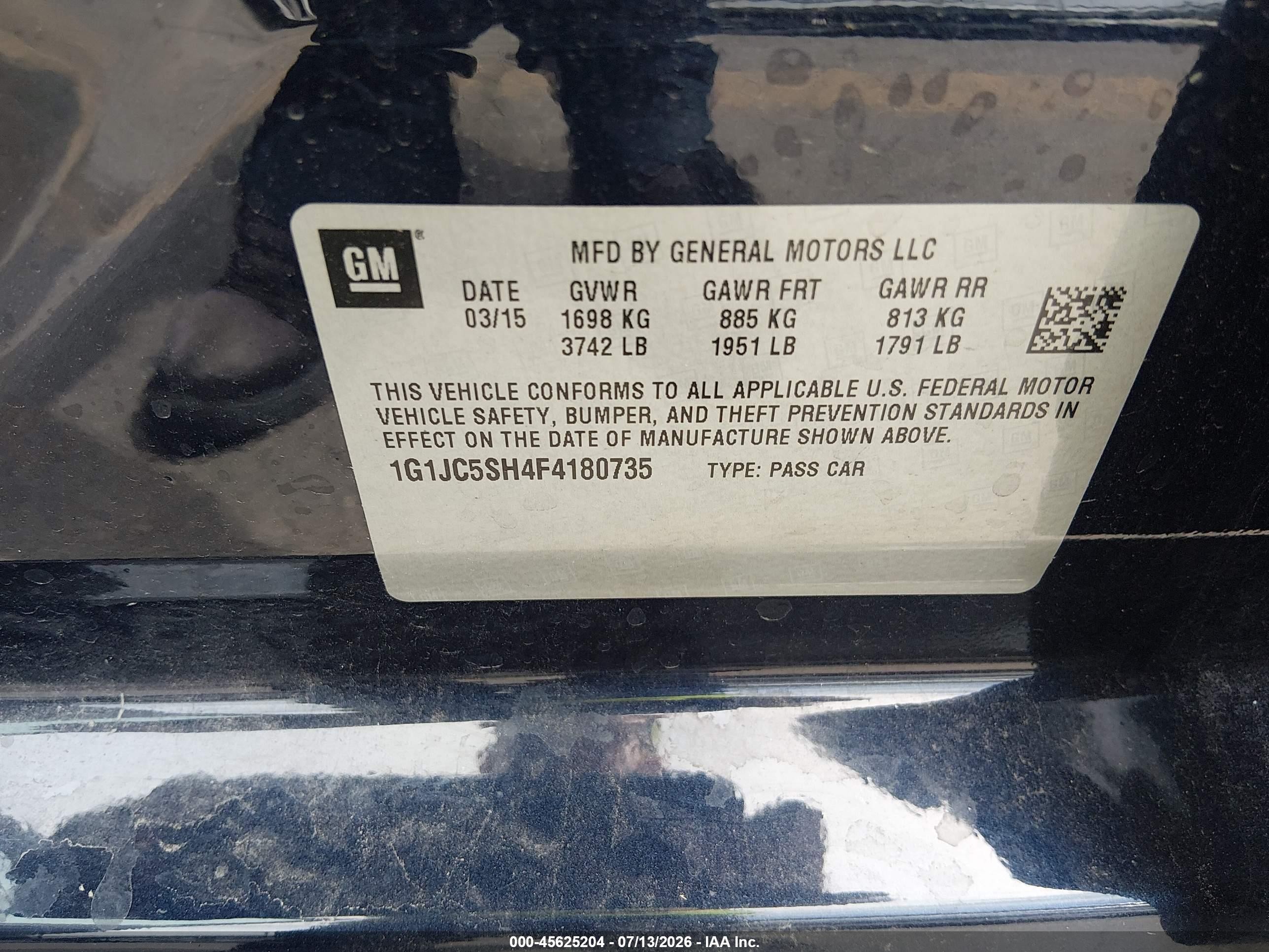 2015 Chevrolet Sonic Lt Auto Dark Blue vin: 1G1JC5SH4F4180735