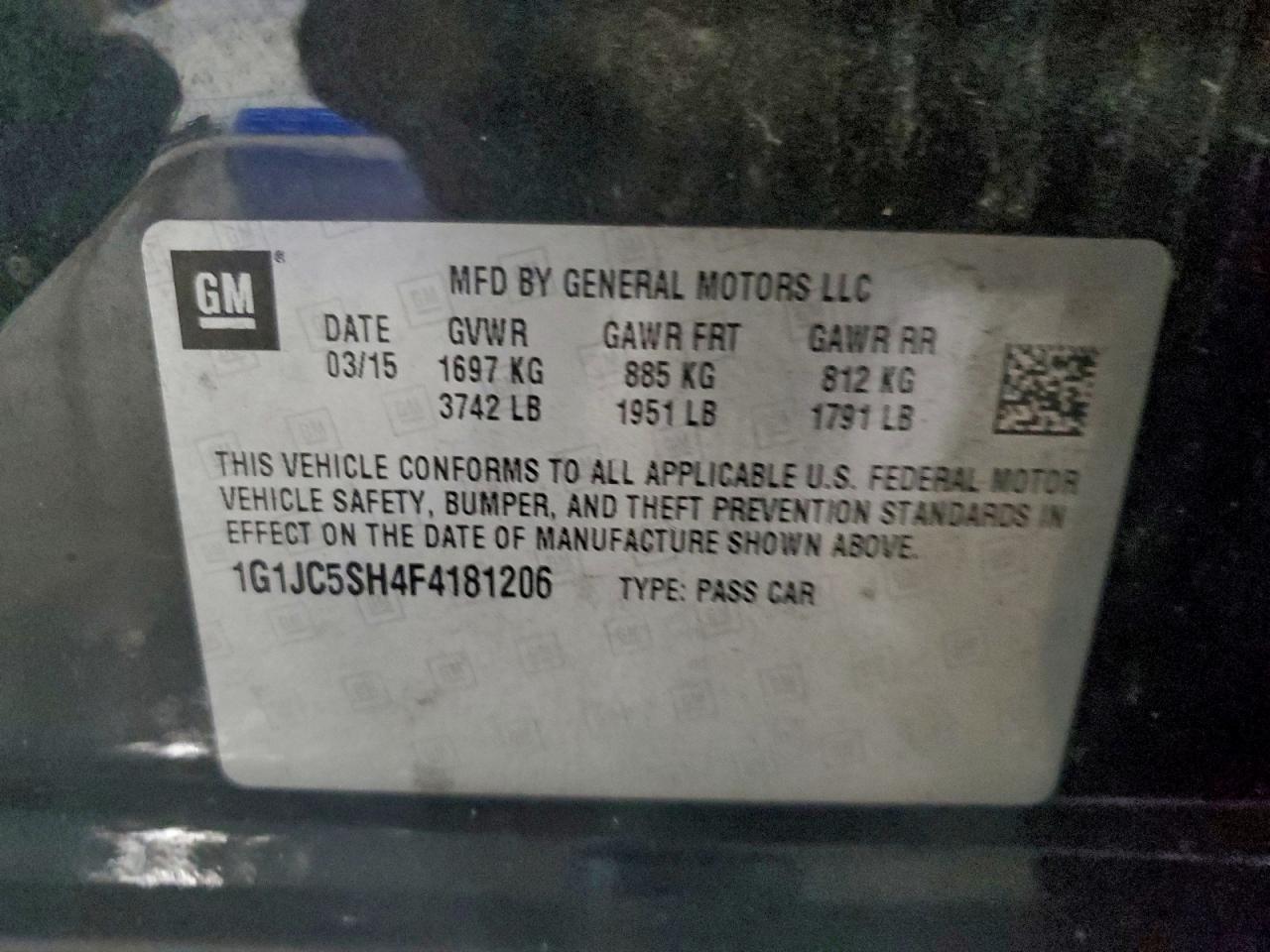 2015 Chevrolet Sonic Lt Gray vin: 1G1JC5SH4F4181206