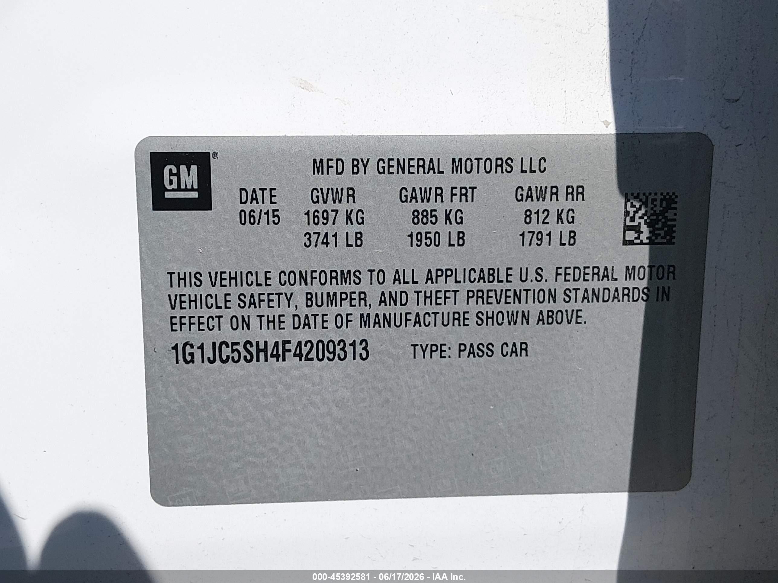 2015 Chevrolet Sonic Lt Auto White vin: 1G1JC5SH4F4209313