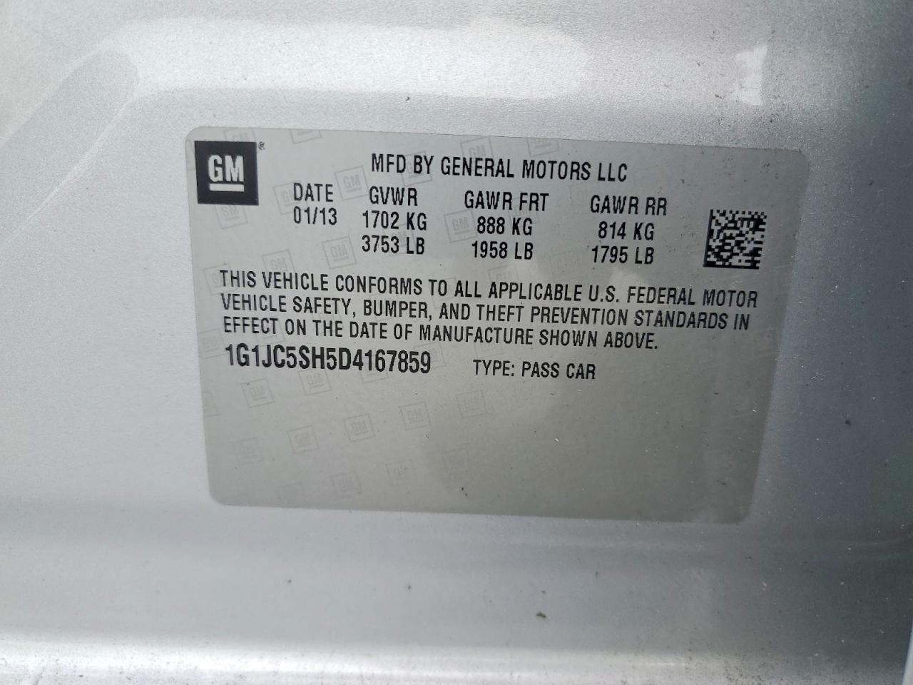2013 Chevrolet Sonic Lt Silver vin: 1G1JC5SH5D4167859
