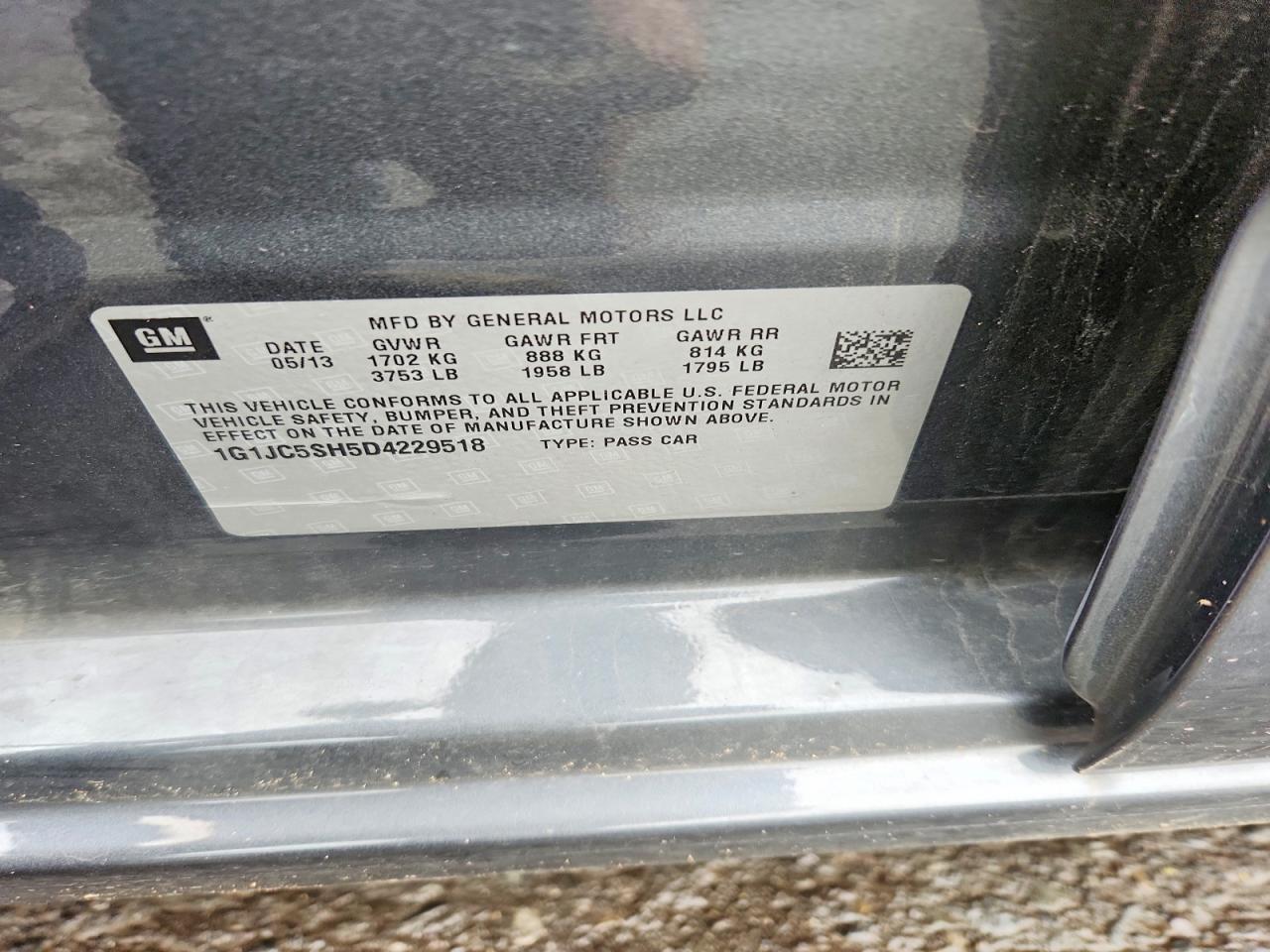 2013 Chevrolet Sonic Lt Gray vin: 1G1JC5SH5D4229518