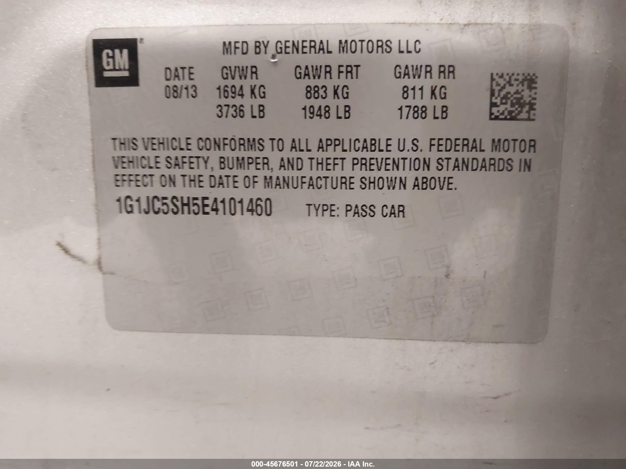 2014 Chevrolet Sonic Lt Auto Silver vin: 1G1JC5SH5E4101460