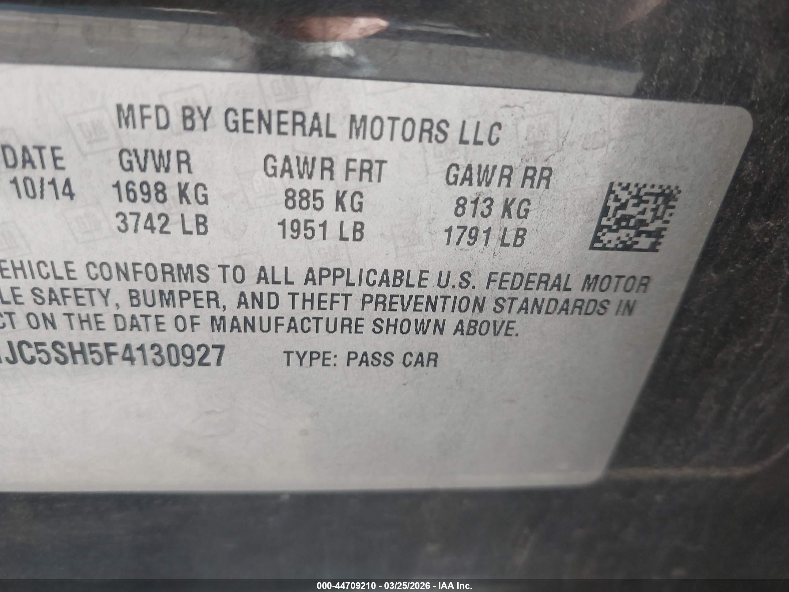 2015 Chevrolet Sonic Lt Auto Blue vin: 1G1JC5SH5F4130927