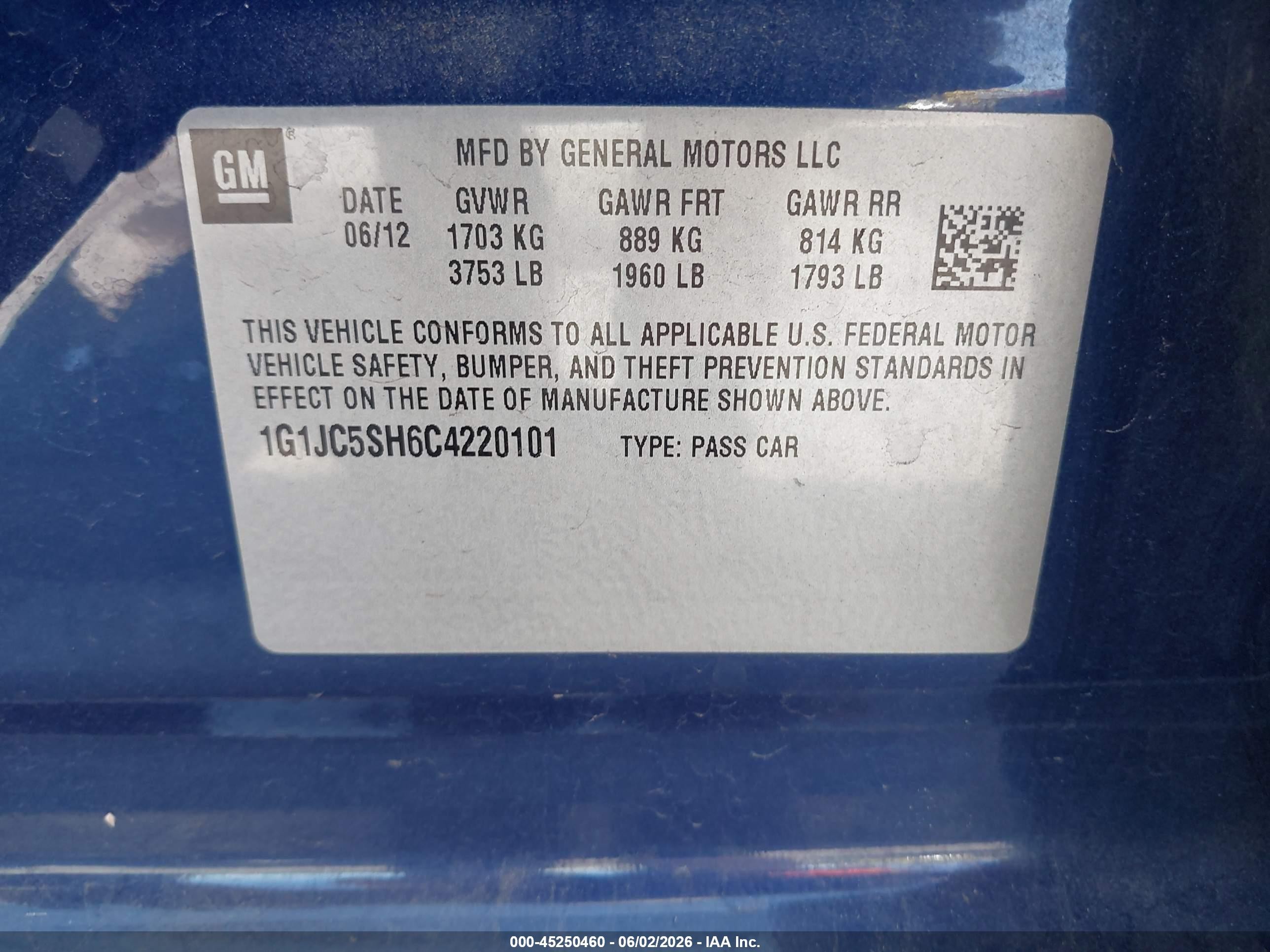 2012 Chevrolet Sonic 2lt Blue vin: 1G1JC5SH6C4220101