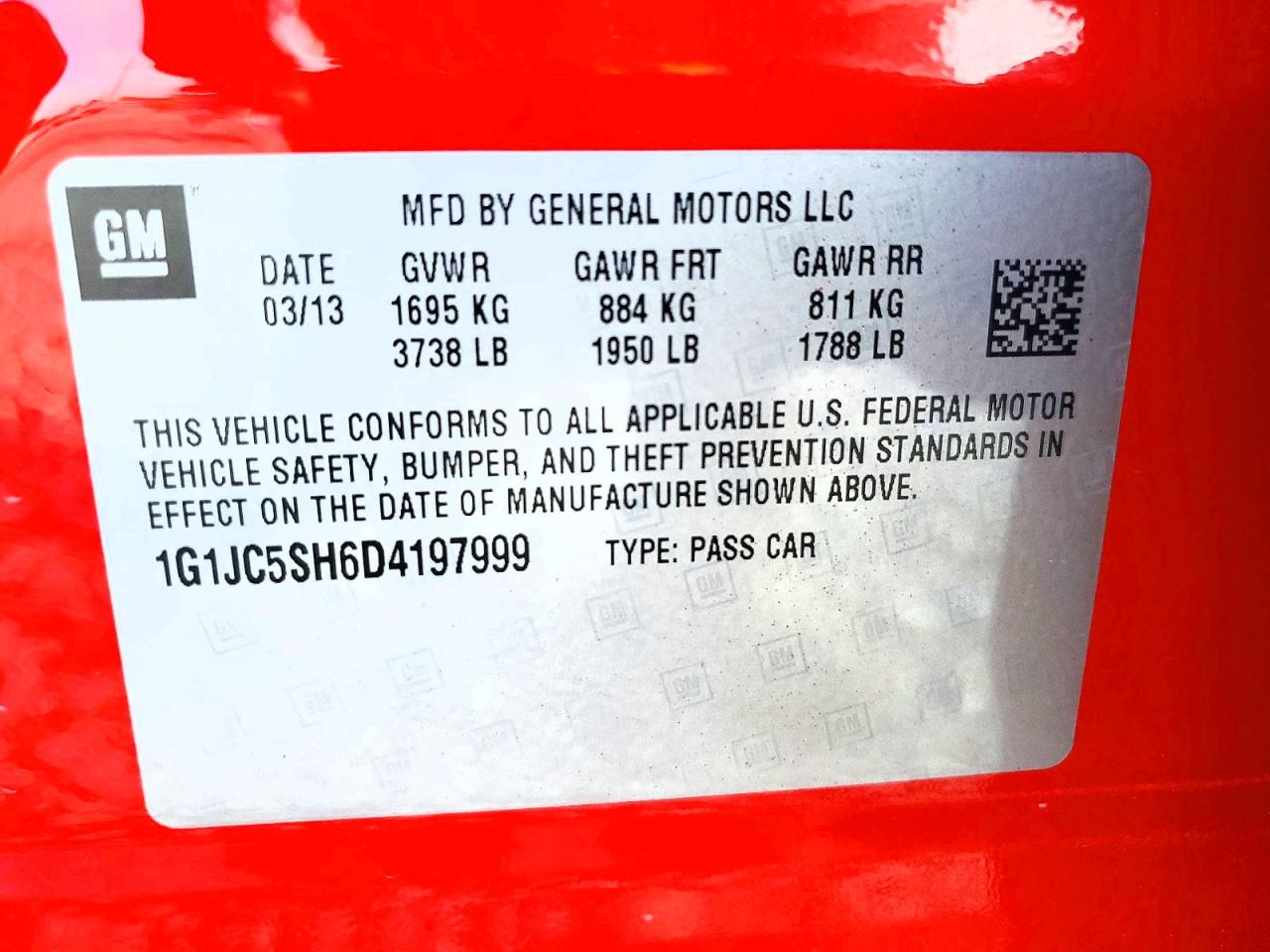 2013 Chevrolet Sonic Lt Красный vin: 1G1JC5SH6D4197999