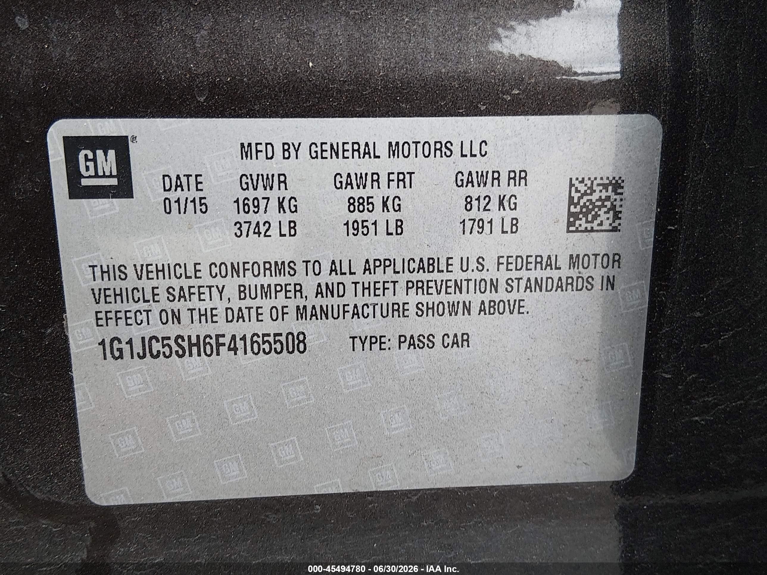2015 Chevrolet Sonic Lt Auto Черный vin: 1G1JC5SH6F4165508
